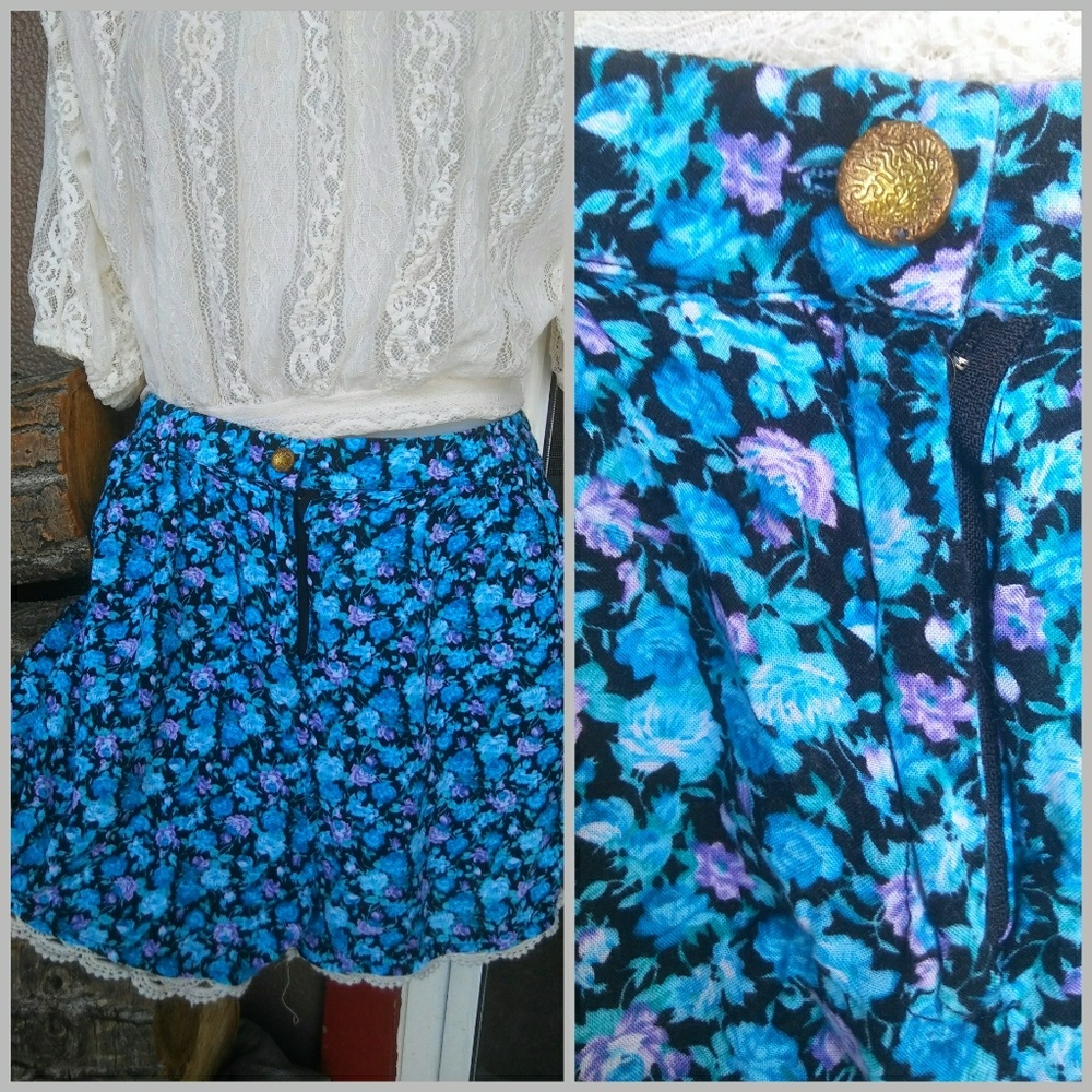 High waisted  shorts  crochet lace trim